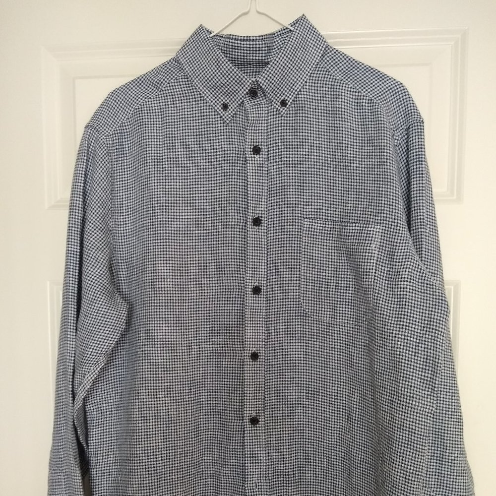 Taylor Stitch Linen Navy/White Checked Long Sleeve Shirt